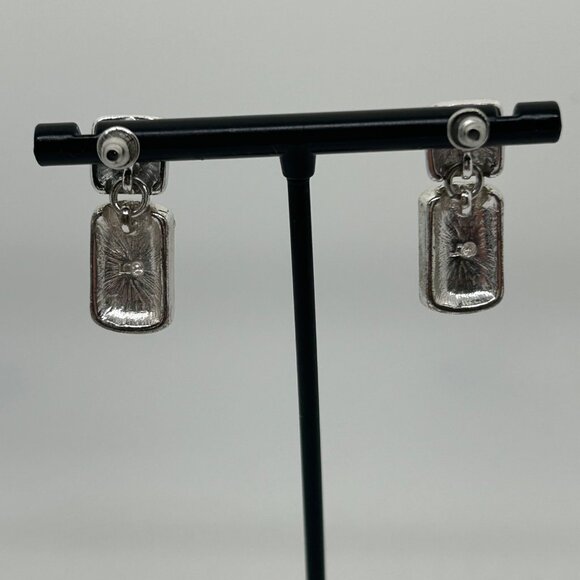 Liz Claiborne Vintage Silver-Tone Drop Earrings With Black Acrylic Rectangle Acc - Picture 4 of 11
